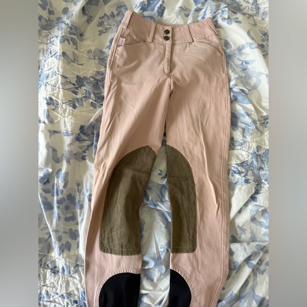Women Pink Riding Breeches with Brown Knee Patches